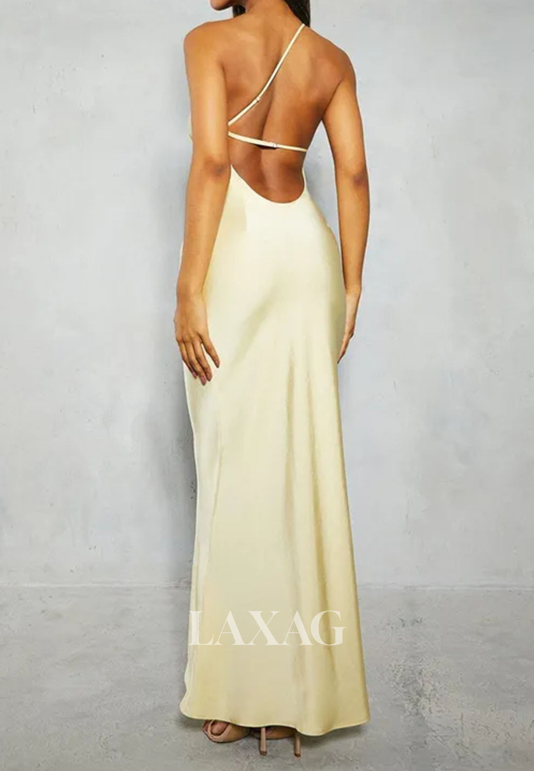 Asymmetrical-Neck Off-Shoulder Sleeveless Floor-Length Satin Simple Mermaid Formal Evening Dress