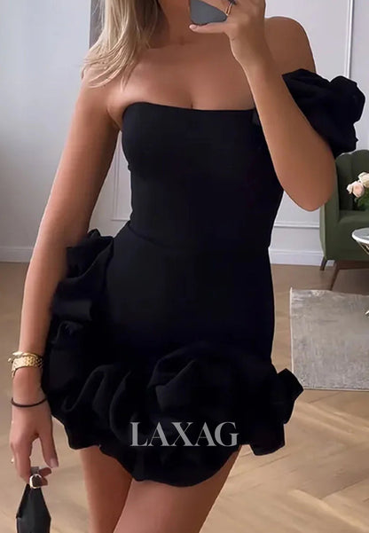 Bateau-Neck Off-Shoulder Floral Embellished Pleated Mermaid Party Homecoming Dress