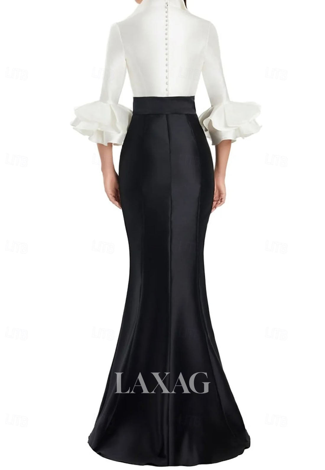 V-Neck Half-Sleeves Trumpet Mermaid Evening Dress Pleated Satin Floor-Length Formal Gowns