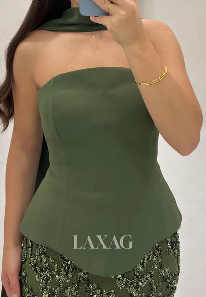 Tube Top Sleeveless Floor-Length Mermaid Evening Dress Off-Shoulder Sequined Satin Formal Gowns