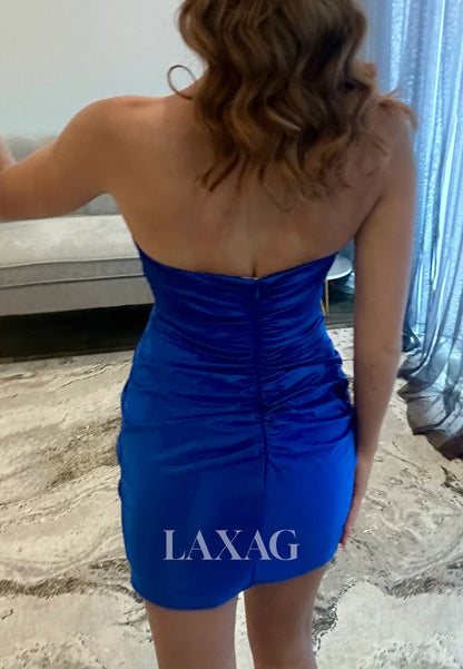 Off-Shoulder Sweetheart Sleeveless Cutout Pleated Satin Mermaid Simple Party Homecoming Dress