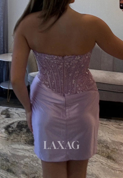 Scoop-Neck Sleeveless Applique Sequined Pleated Satin Mermaid Party Homecoming Dress