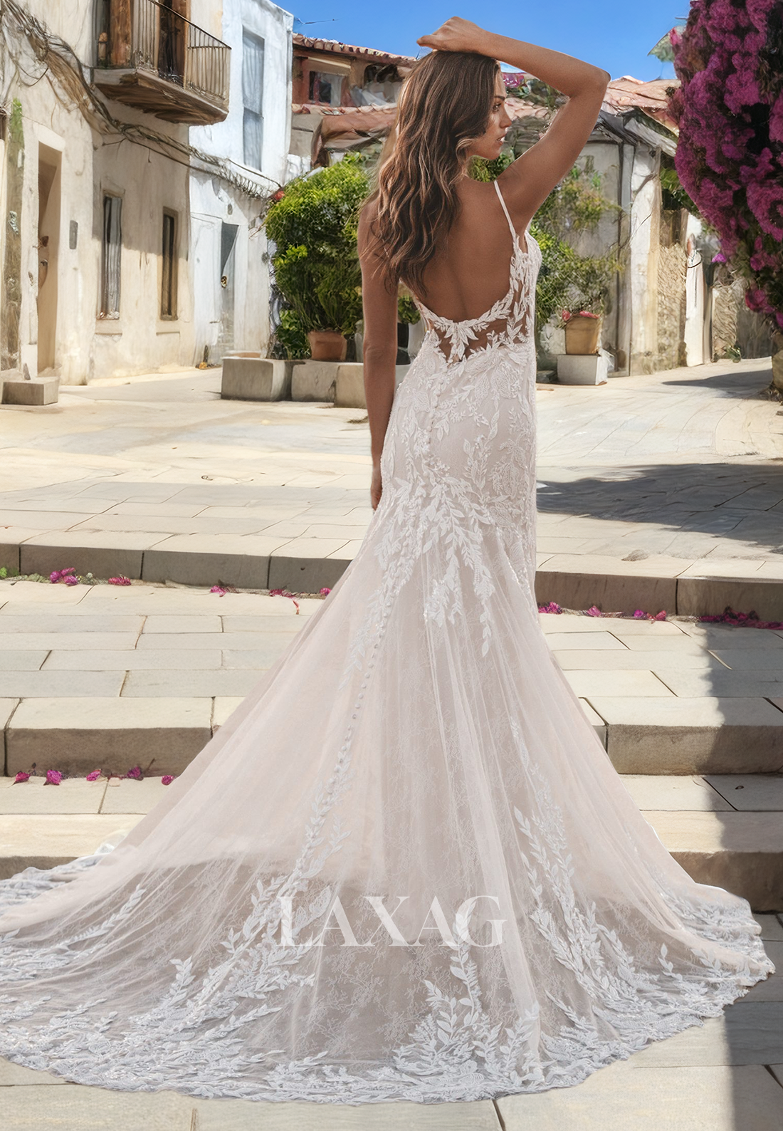 15683 - Spaghetti Straps Romantic Lace Mermaid Wedding Dress