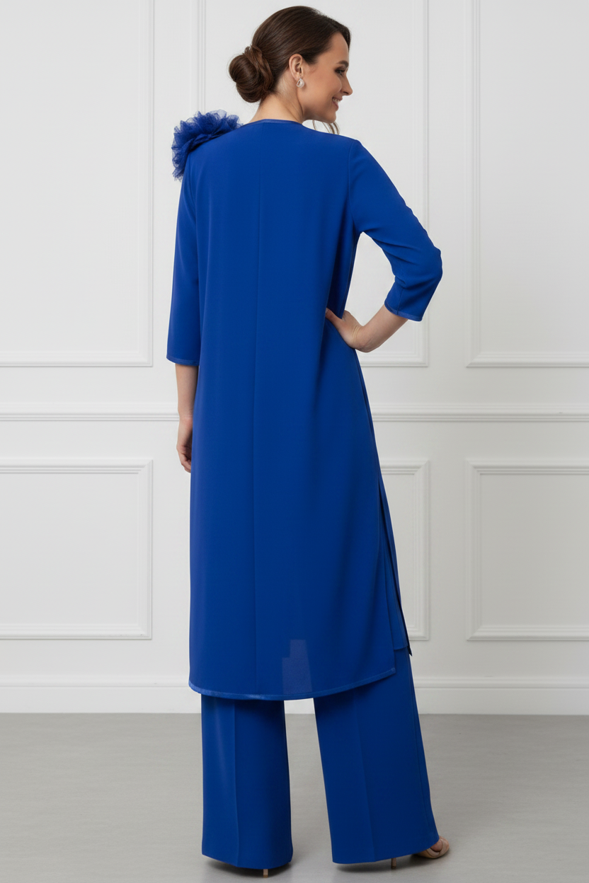 V-Neck Half-Sleeves 3D-Floral Chiffon Pleated Mother of the Bride Jumpsuit