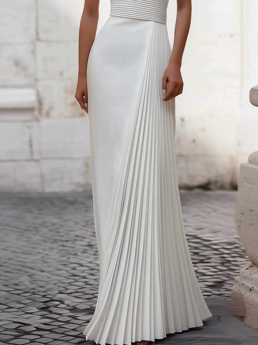 Halter-Neck Sleeveless Satin Pleated Floor-Length Simple Mermaid Evening Dress
