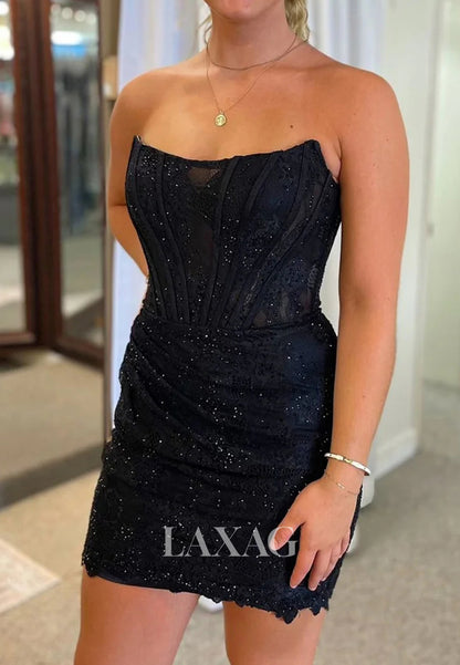 Scoop-Neck Off-Shoulder Sleeveless Beaded Allover Lace Pleated Mermaid Party Homecoming Dress