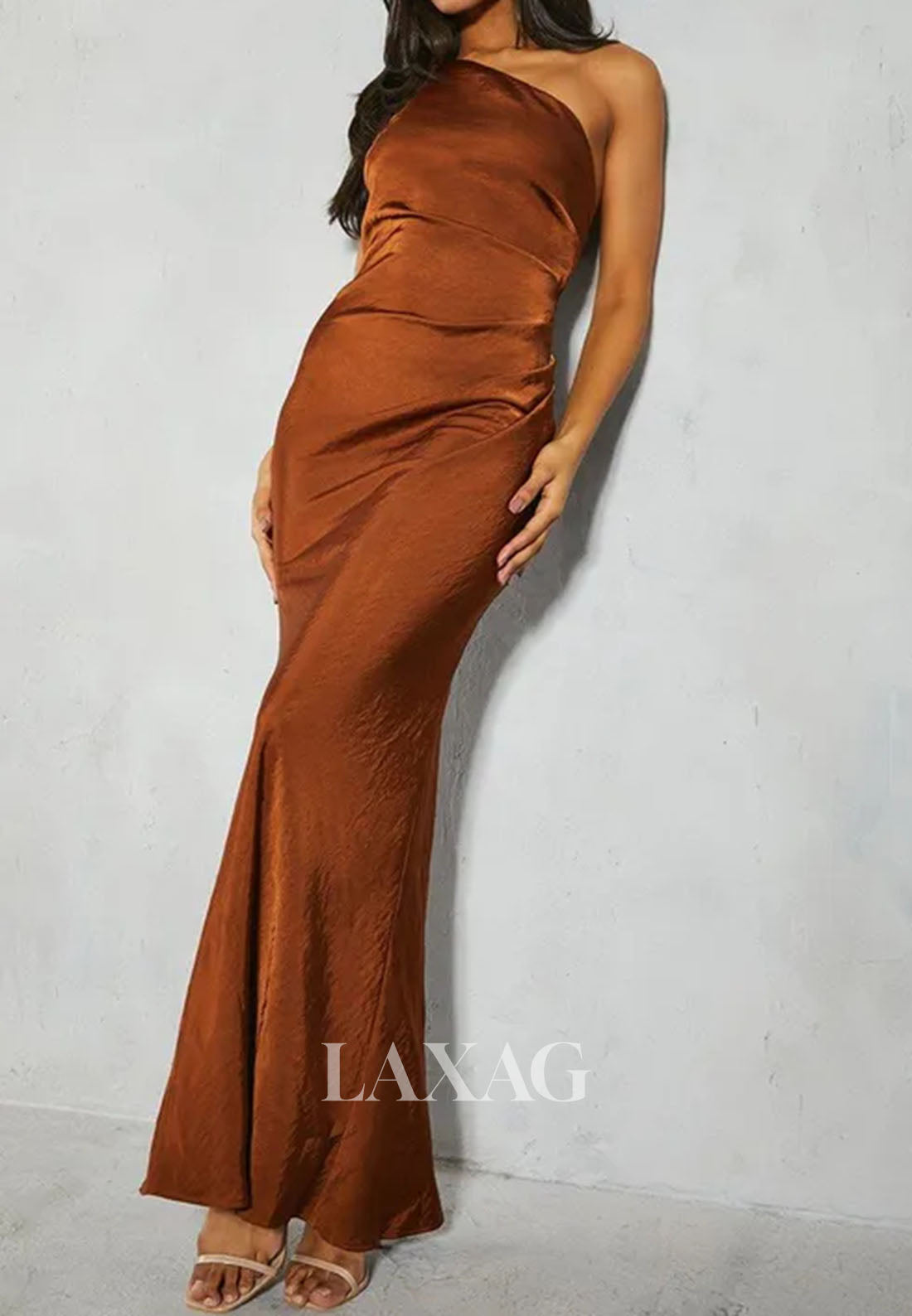 Asymmetrical-Neck Off-Shoulder Sleeveless Floor-Length Satin Simple Mermaid Formal Evening Dress