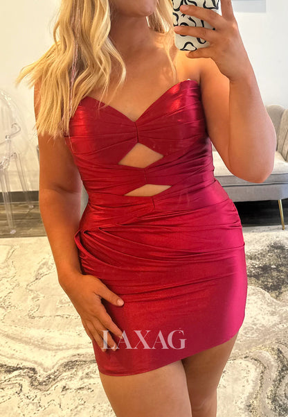 Off-Shoulder Sweetheart Sleeveless Cutout Pleated Satin Mermaid Simple Party Homecoming Dress