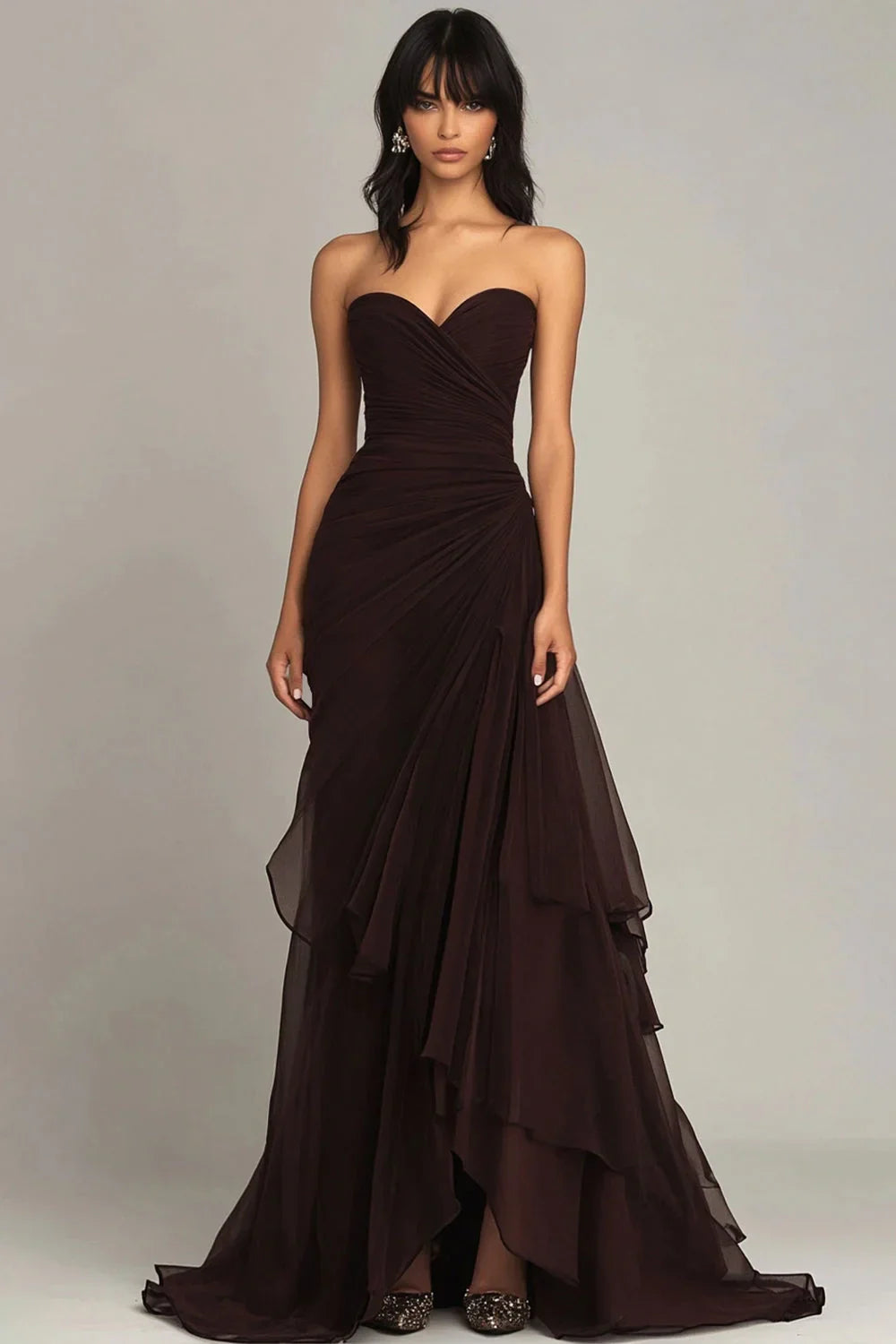 Sweetheart Chiffon Pleated Mermaid Prom Dress Off-Shoulder Floor-Length Party Gowns
