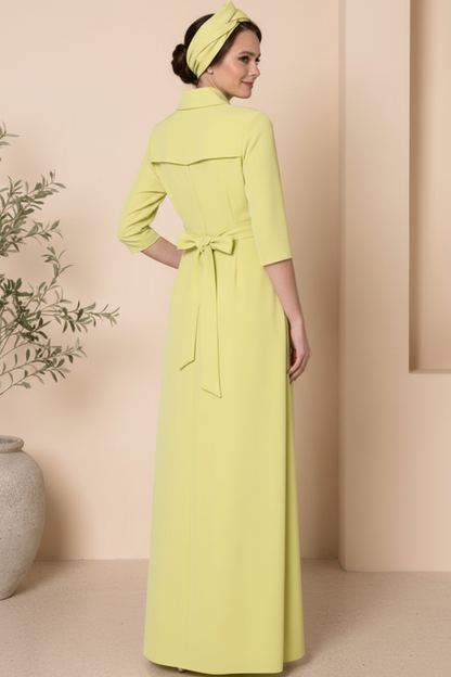 V-Neck Half-Sleeves Floor-Length Beaded Chiffon Pleated Fitted Mother of the Bride Dress