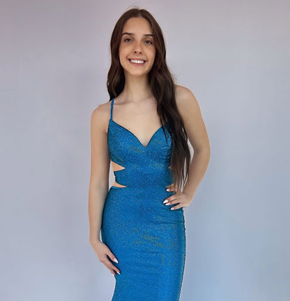 V-Neck Floor-Length Mermaid Prom Dresses Long Sequin Beaded Satin Party Gowns