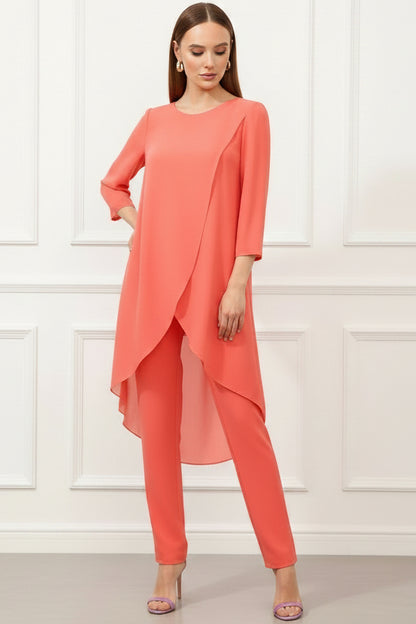 Scoop-Neck 3/4-Sleeves Chiffon Simple Mother of the Bride Jumpsuit