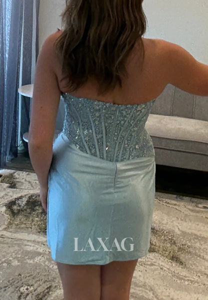 Scoop-Neck Sleeveless Applique Sequined Pleated Satin Mermaid Party Homecoming Dress