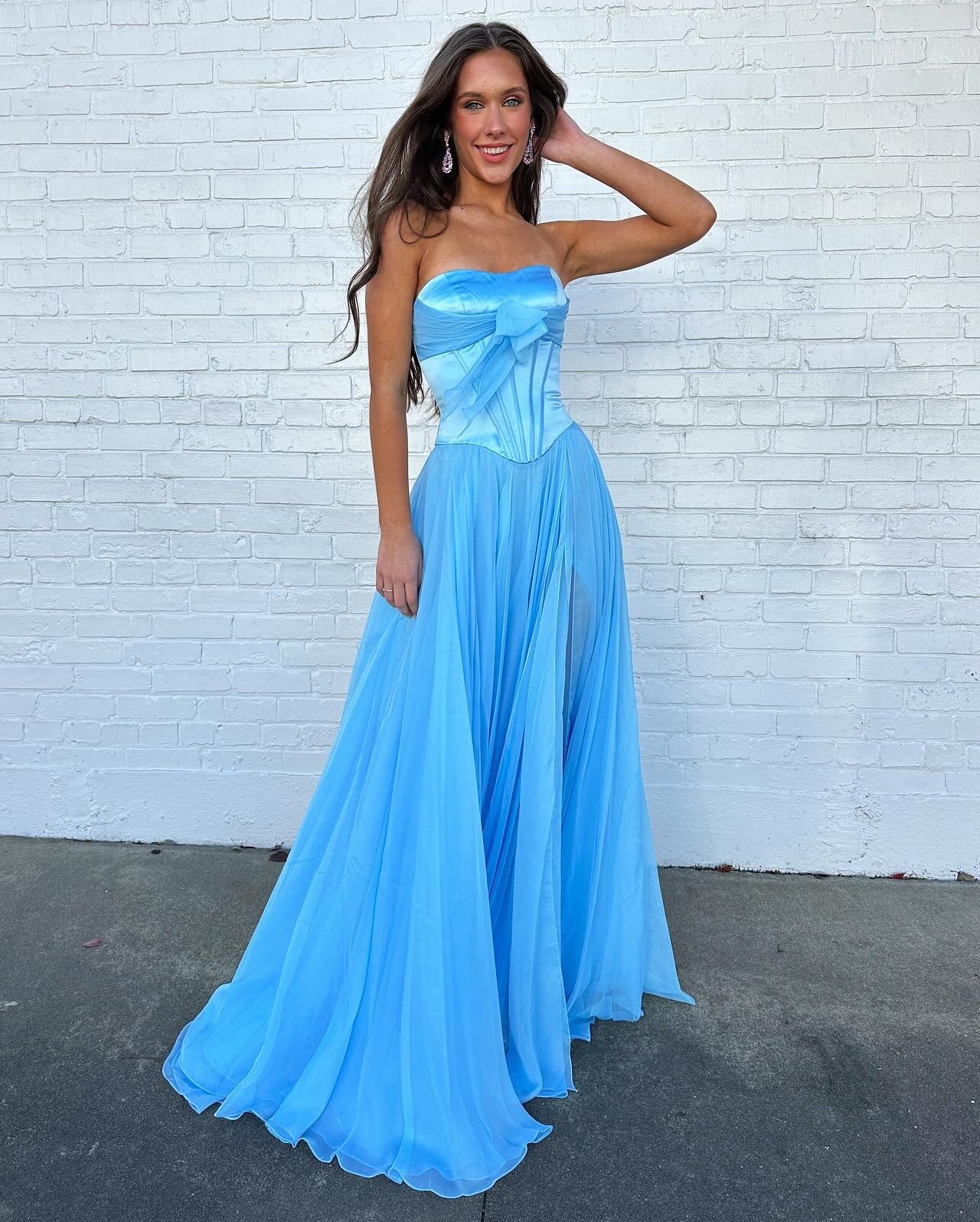 Strapless Chiffon Corset Floor-Length Prom Dress Sweetheart Pleated Party Gowns
