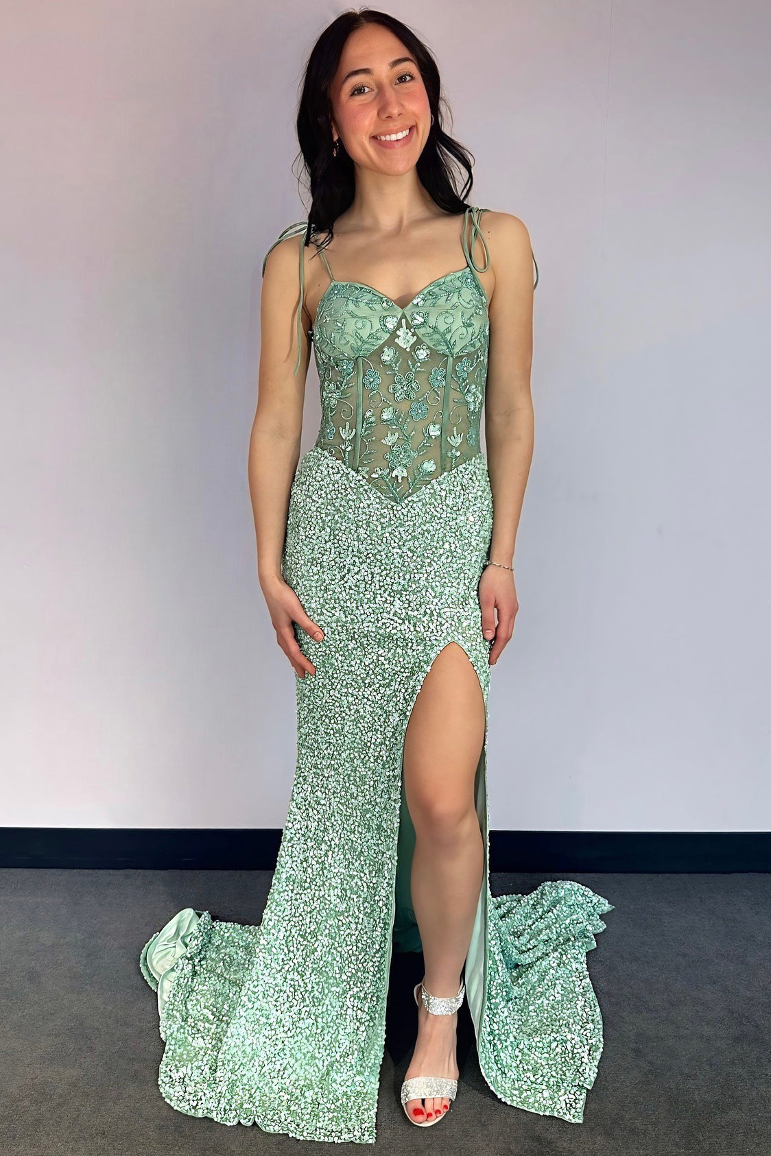 Mermaid Sweetheart Party Dress with Slit Spaghetti Straps Backless Prom Gowns