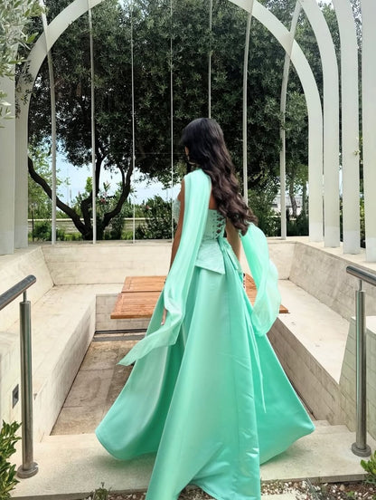 Tube Tops Sleeveless Sequined Beaded Satin Pleated Floor-Length A-Line Prom Dress