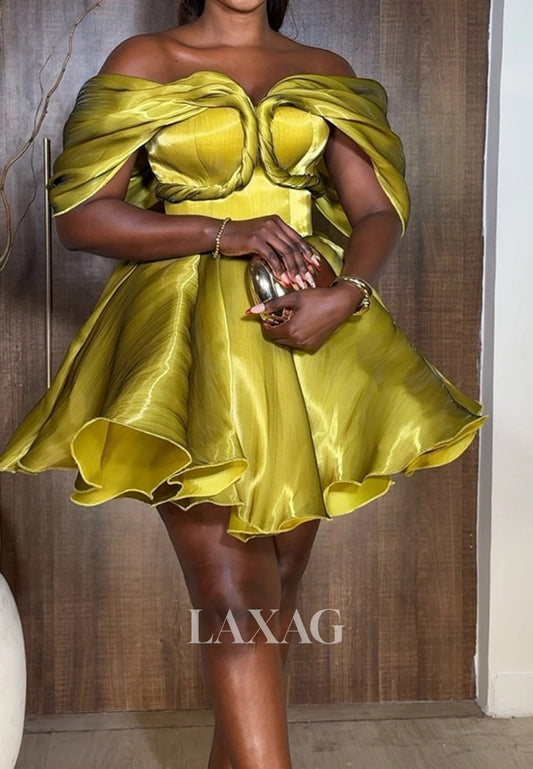 Sweetheart Off-Shoulder Sleeveless Metallic-Satin A-Line Party Homecoming Dress