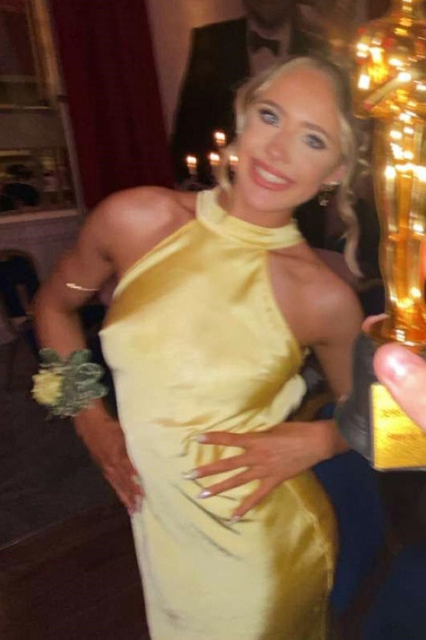 Halter-Neck Off-Shoulder Sleeveless Floor-Length Satin Mermaid Long Prom Dress