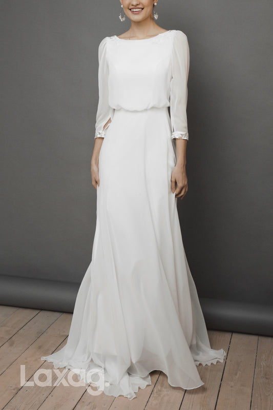 22620 - A-Line Bateau Backless Tulle Sleek Satin Wedding Dress