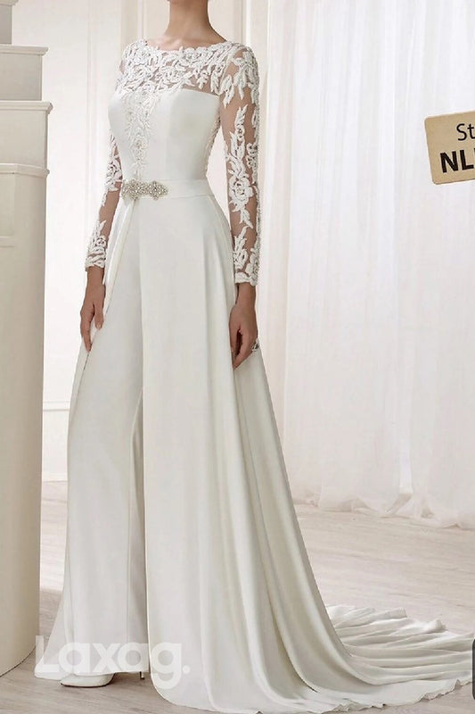 22520 - A-Line Bateau Long Sleeves Appliques Chiffon Mother of the Bride Dress