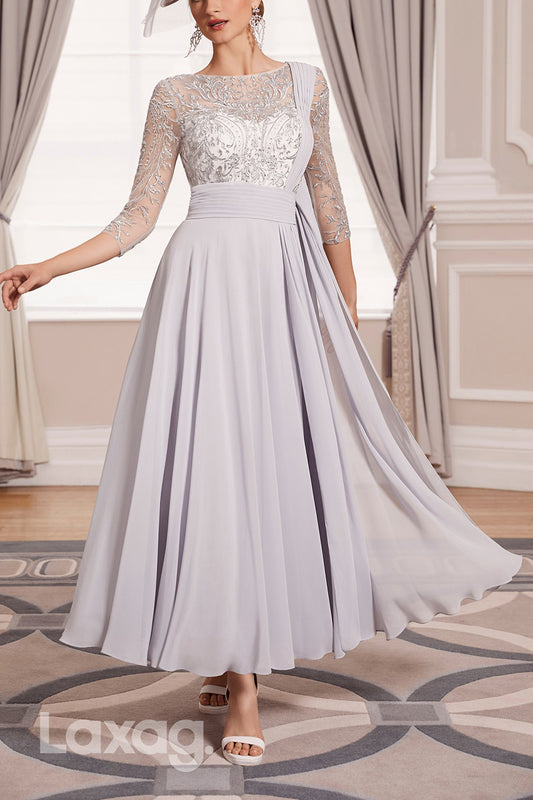 22933 - A-Line Bateau Round Sleeves Appliques Beaded Mother of the Bride Dress