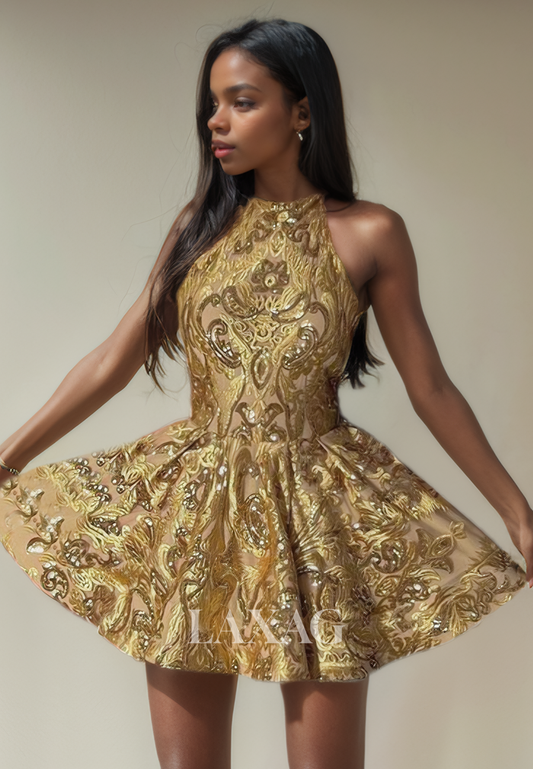 A-Line Backless Appliques Sequins Sleek Satin Elegant Party Homecoming Dress