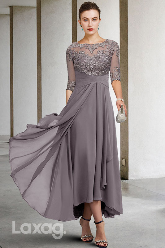 22493 - A-Line Jewel 3I4 Sleeves Appliques Chiffon Mother of the Bride Dress