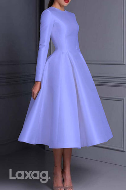 22488 - A-Line Jewel Long Sleeves Sleek Satin Mother of the Bride Dress