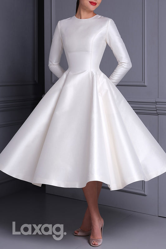 22488 - A-Line Jewel Long Sleeves Sleek Satin Mother of the Bride Dress