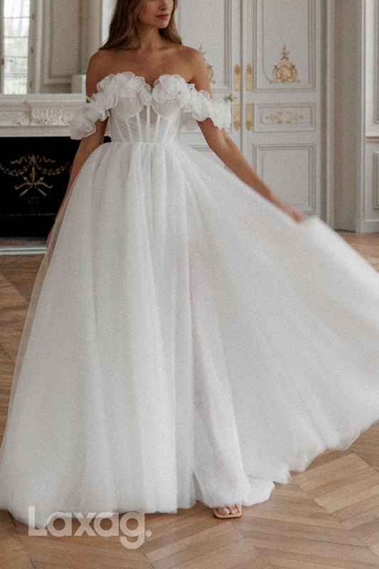 22612 - A-Line Off Shoulder Apppliques Tulle Wedding Dress