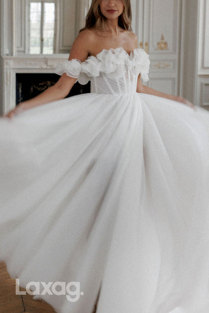 22612 - A-Line Off Shoulder Apppliques Tulle Wedding Dress