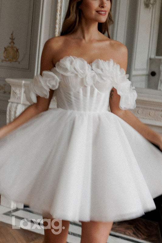 22611 - A-Line Off Shoulder Apppliques Tulle Wedding Dress