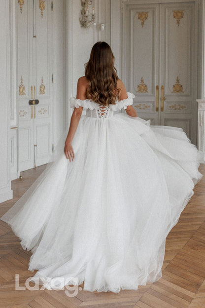 22612 - A-Line Off Shoulder Apppliques Tulle Wedding Dress