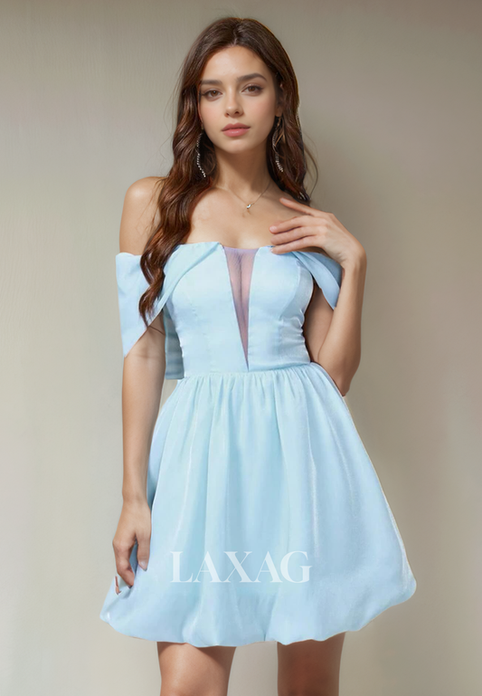 A-Line Off Shoulder Backless illusion Sleek Satin Elegant Party Homecoming Dress