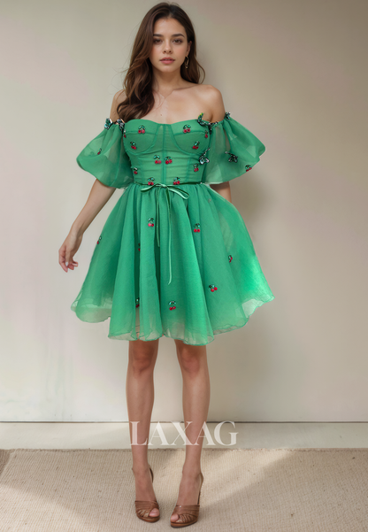 A-Line Off Shoulder Beaded Tulle Elegant Party Homecoming Dress