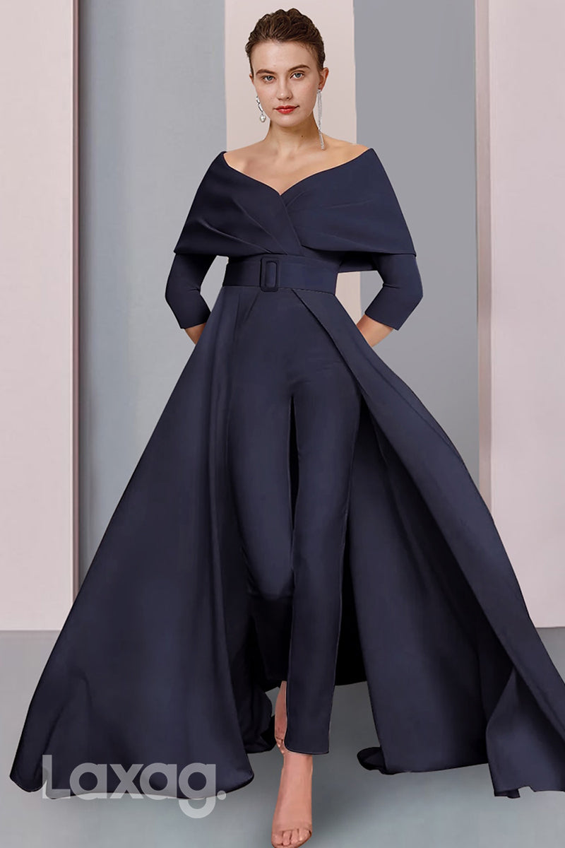 off shoulder empire dress A-Line Off-Shoulder Empire Belt 3/4-Sleeves Mother of the Bride Dress –  Laxag
