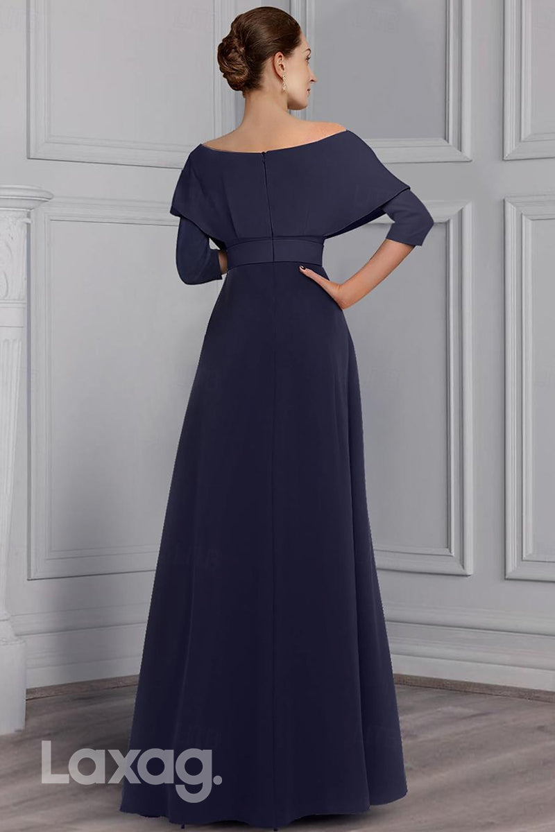 22487 - A-Line Off Shoulder Empire Belt 3I4 Sleeves Mother of the Bride Dress