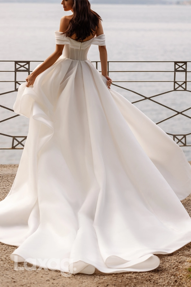 23028 - A-Line Off Shoulder High Low Elegant Wedding Dress with Train