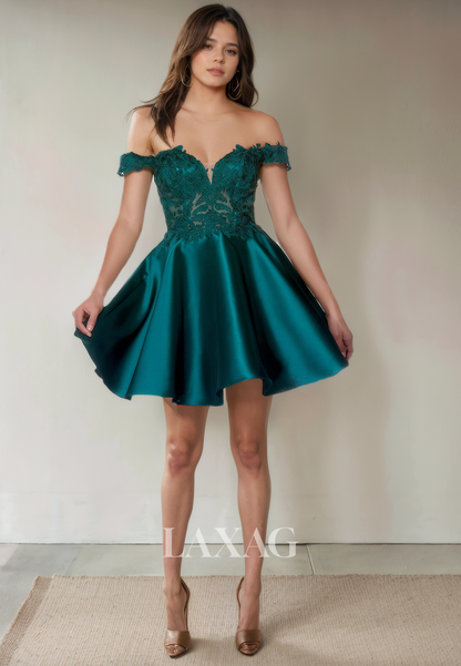 A-Line Off Shoulder Lace Appliques Beaded Elegant Party Homecoming Dress