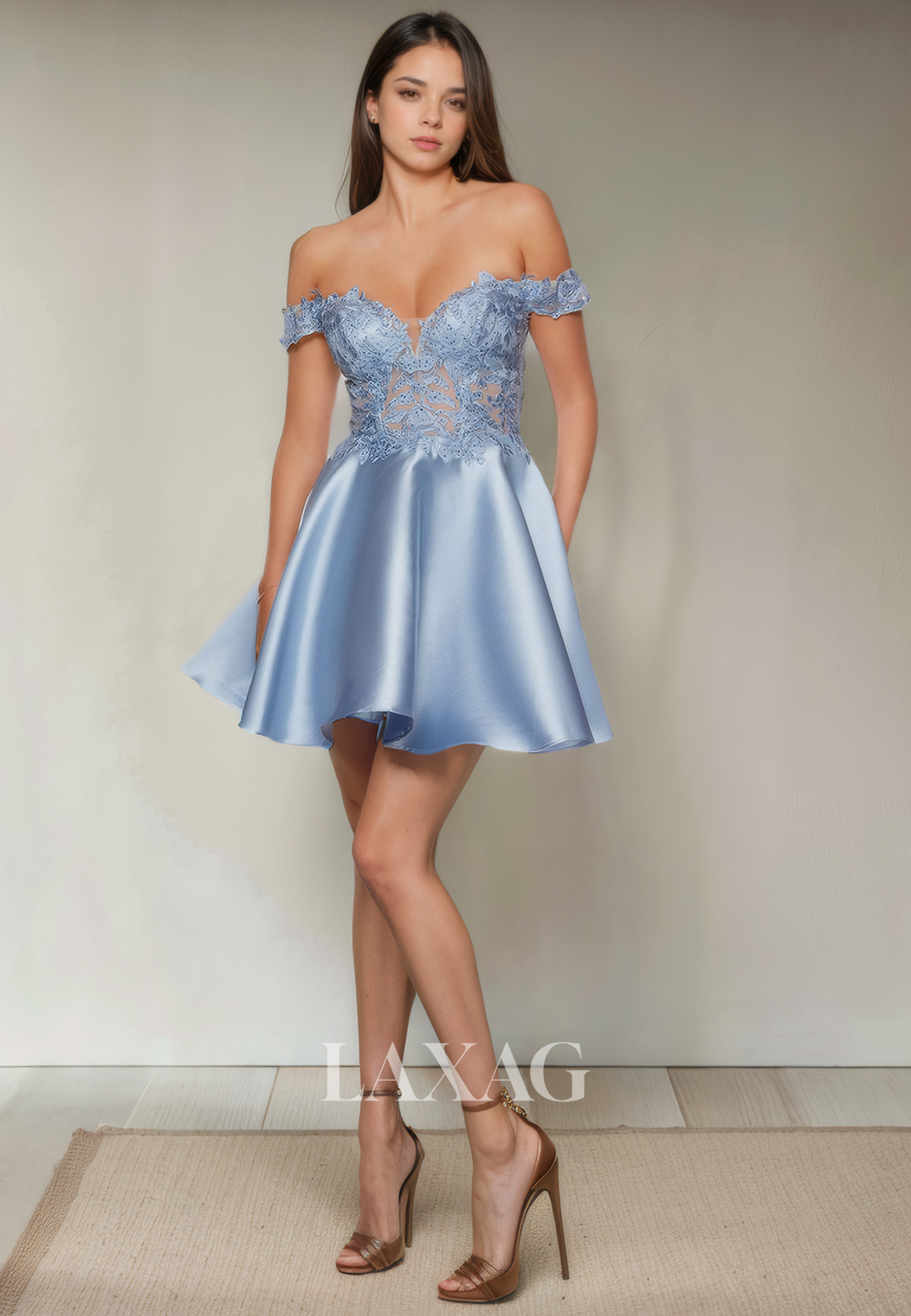 A-Line Off Shoulder Lace Appliques Beaded Elegant Party Homecoming Dress