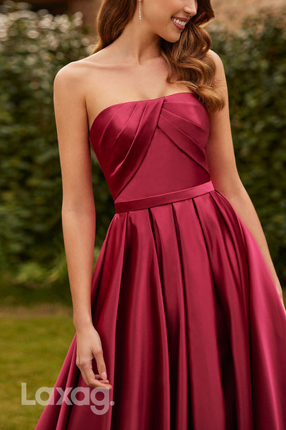 23042 - A-Line Off Shoulder Pleated Sleek Satin Cocktail Party Formal Evening Dress