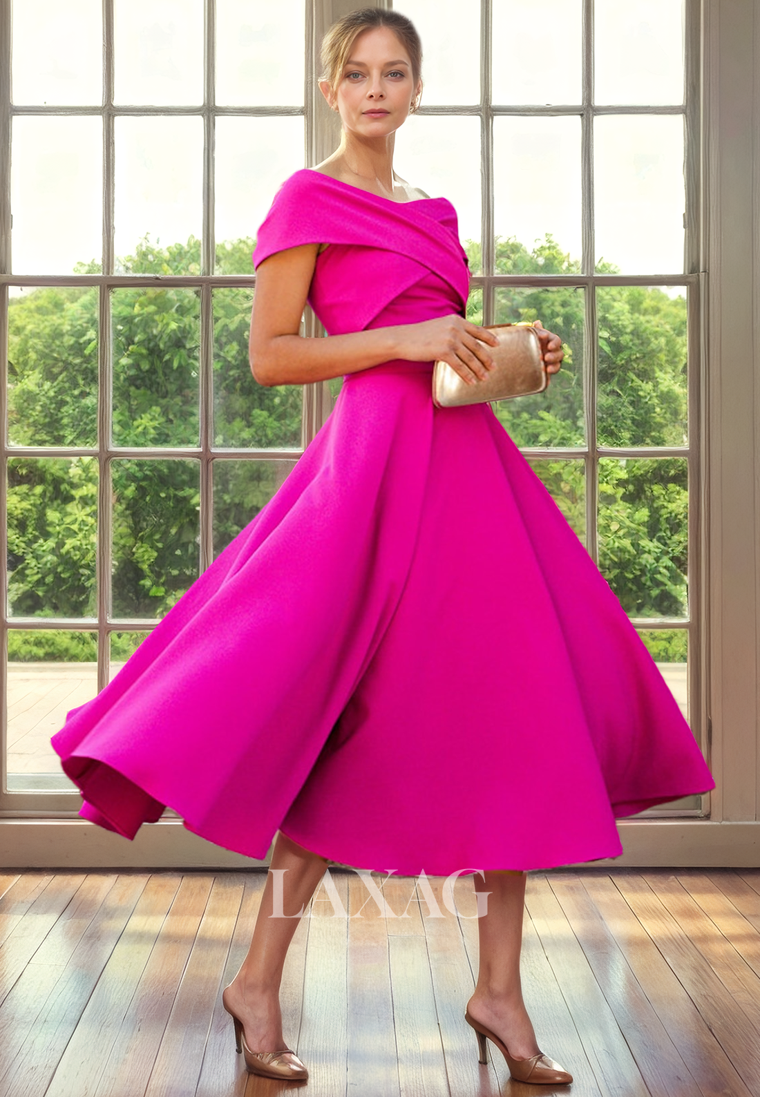 A-Line Off Shoulder Sleek Satin Ankle-Length Mother of the Bride Dress