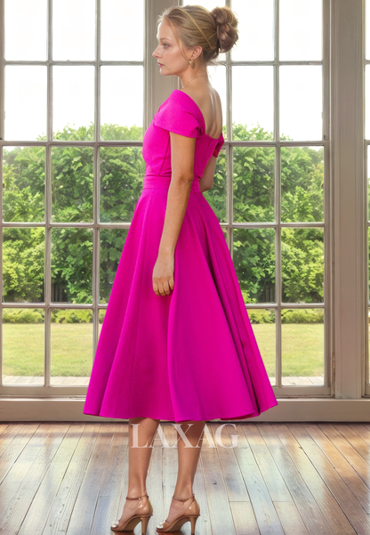 A-Line Off Shoulder Sleek Satin Ankle-Length Mother of the Bride Dress