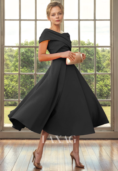 A-Line Off Shoulder Sleek Satin Ankle-Length Mother of the Bride Dress