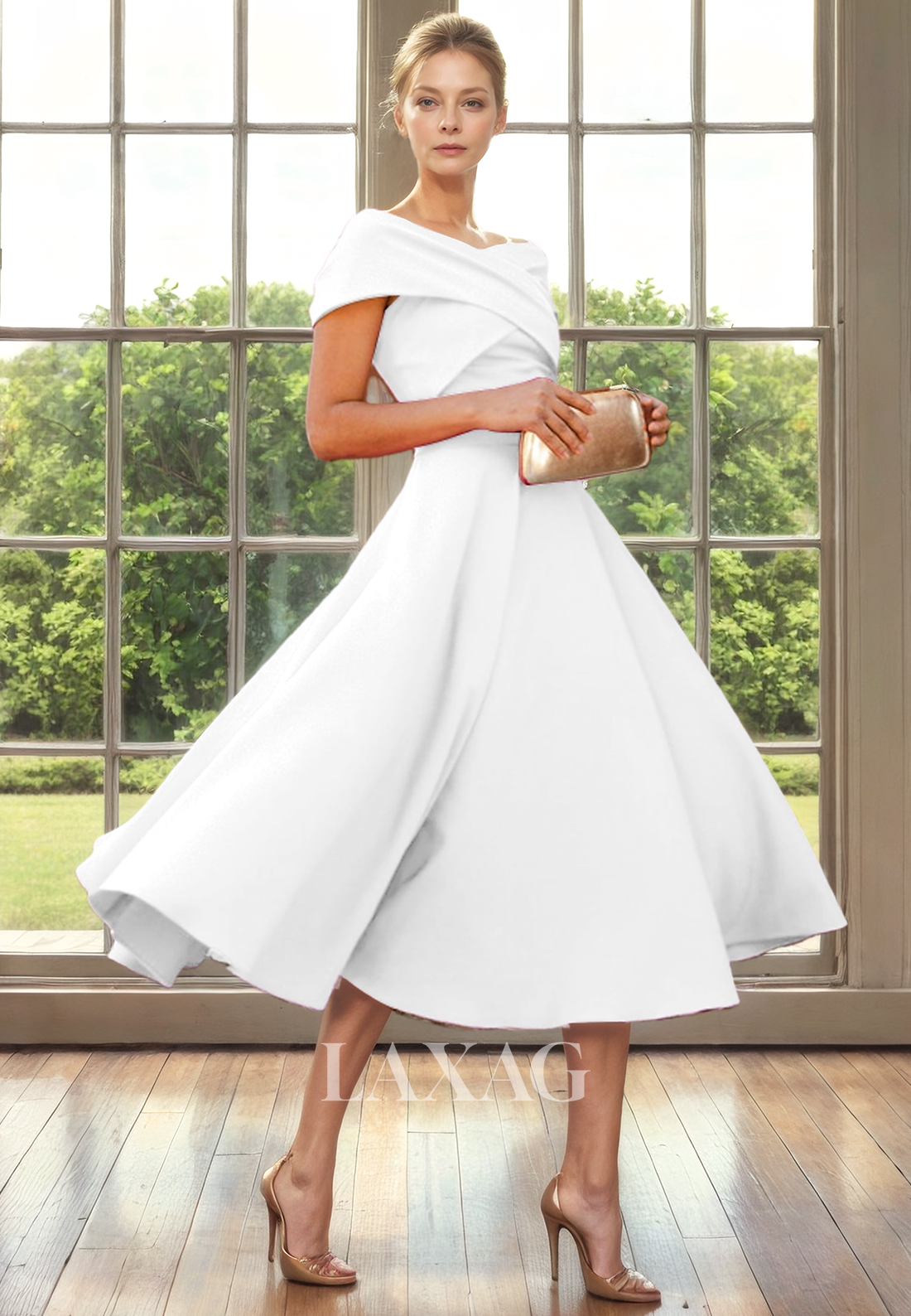 A-Line Off Shoulder Sleek Satin Ankle-Length Mother of the Bride Dress