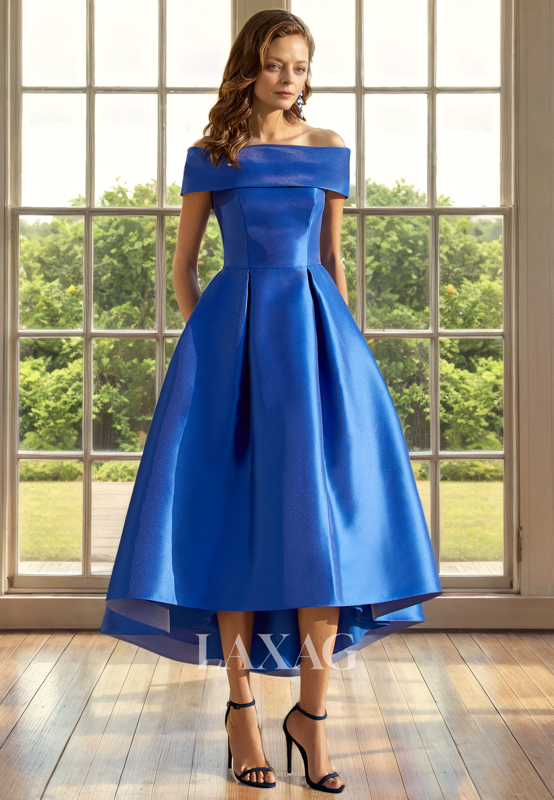 A-Line Off Shoulder Sleek Satin Elegant Ankle-Length Mother of the Bride Dress