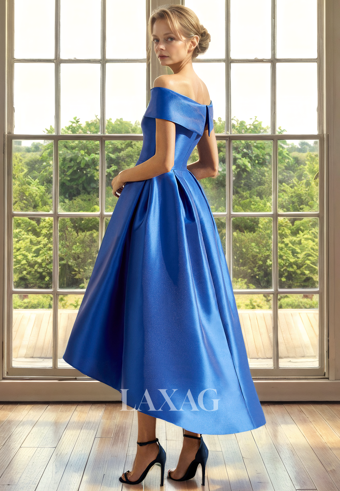 A-Line Off Shoulder Sleek Satin Elegant Ankle-Length Mother of the Bride Dress