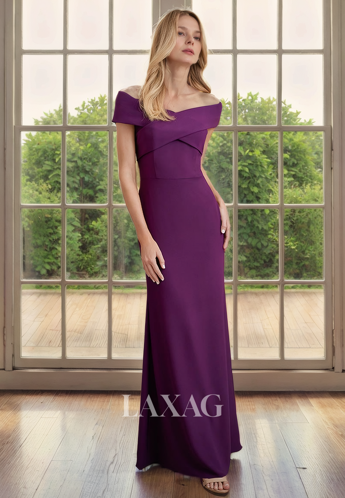 A-Line Off Shoulder Sleek Satin Elegant Mother of the Bride Dress