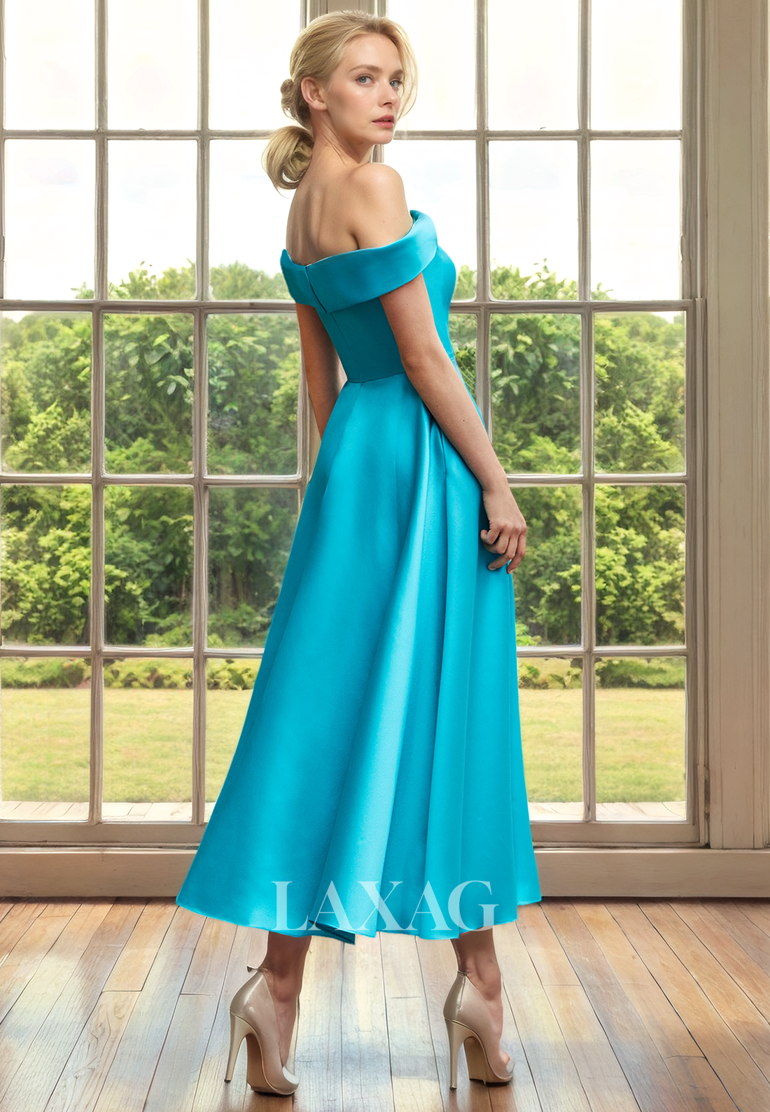 A-Line Off Shoulder Sleek Satin Elegant Mother of the Bride Dress