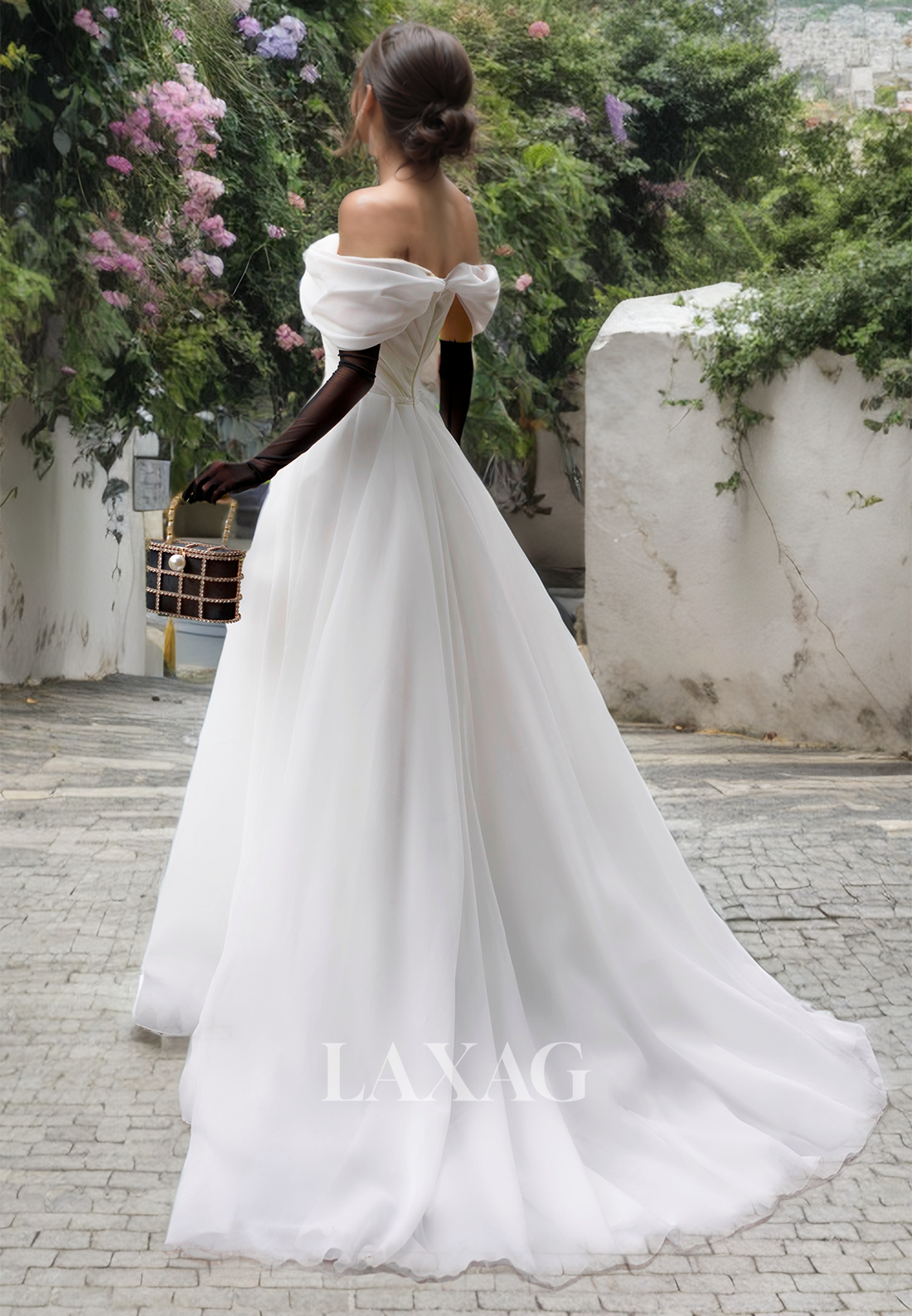 A-Line Off Shoulder Sleek Satin Elegant Wedding Dress with Train